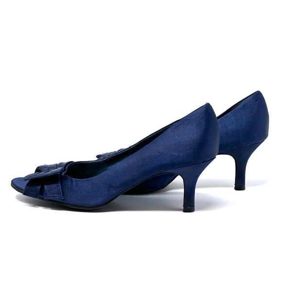 Rampage Kandice Blue Open Toe Fabric Tuxedo Bow Heels Size 8 - Picture 4 of 10
